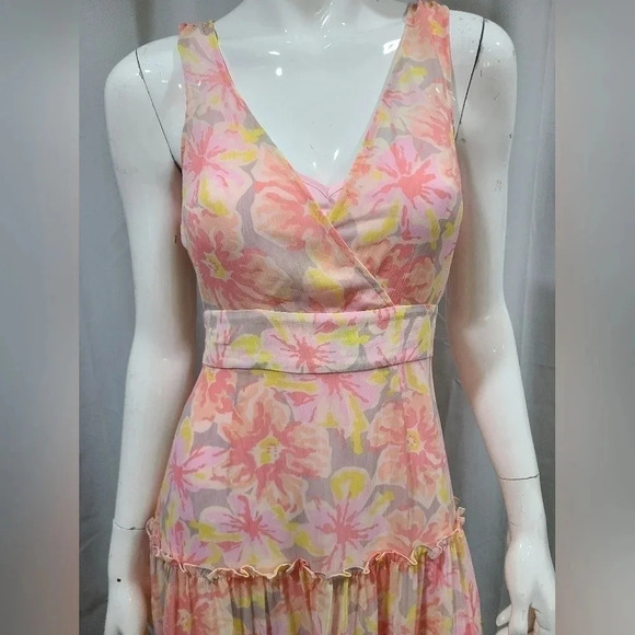 LIKELY Womens‎ Size 0 Rachel Floral V-Neck Tiered Ruffle Maxi Dress $278 Peach - Picture 5 of 12